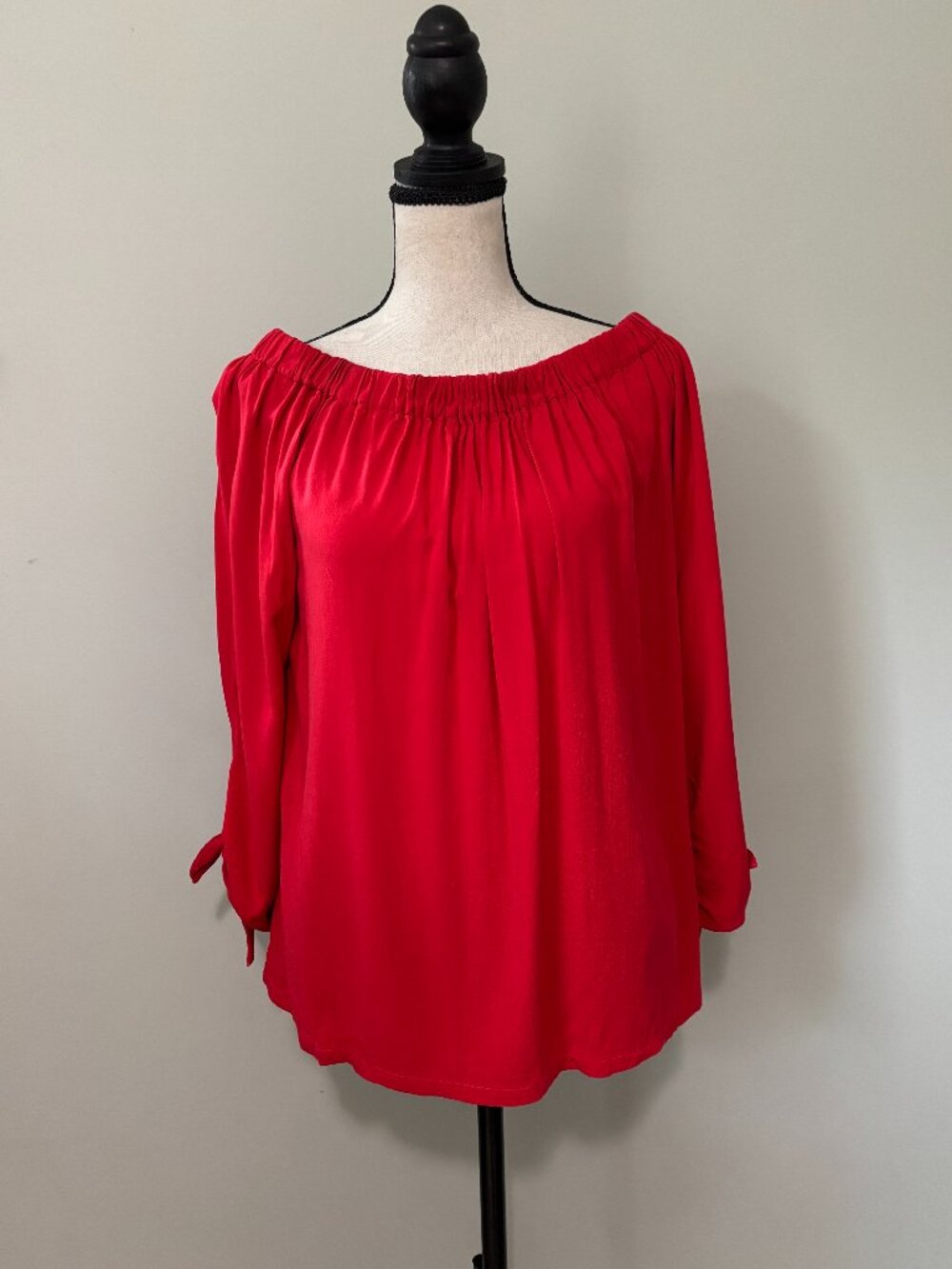 Michael Stars Red Off-Shoulder Tie-Sleeve Top M Like New